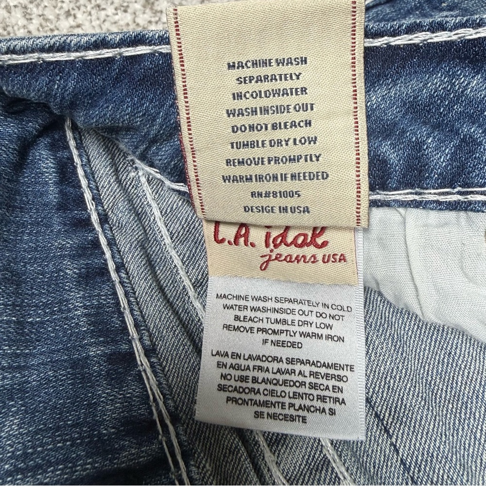 NWT Women’s LA Idol Dark Blue Wash Bootcut Jeans Embellished Pockets Sz 11x33 - Picture 6 of 9